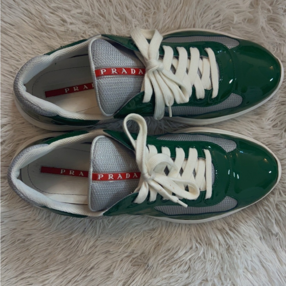 Prada Emerald and White Lace-Up Sneakers